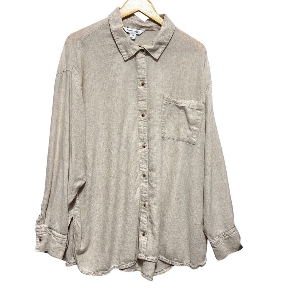 Old Navy Women Coastal Granola The Boyfriend Shirt XXL Beige Linen Blend Top